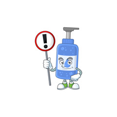 A picture of handsanitizer cartoon character concept holding a sign