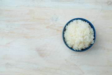 Top view of Thai food, sticky rice, streamed rice in bowl cooking at home and street food