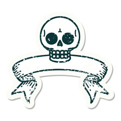grunge sticker with banner of a skull