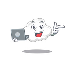 Cartoon character of white cloud clever student studying with a laptop