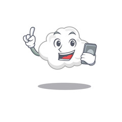 White cloud cartoon character speaking on phone