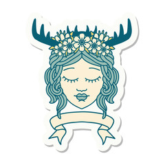 human druid character with banner sticker