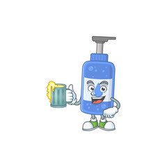 Happy handsanitizer mascot style toast with a glass of beer