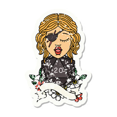 human rogue with natural 20 dice roll grunge sticker