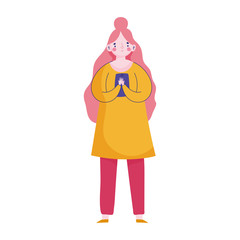 woman using smartphone device technology isolated icon