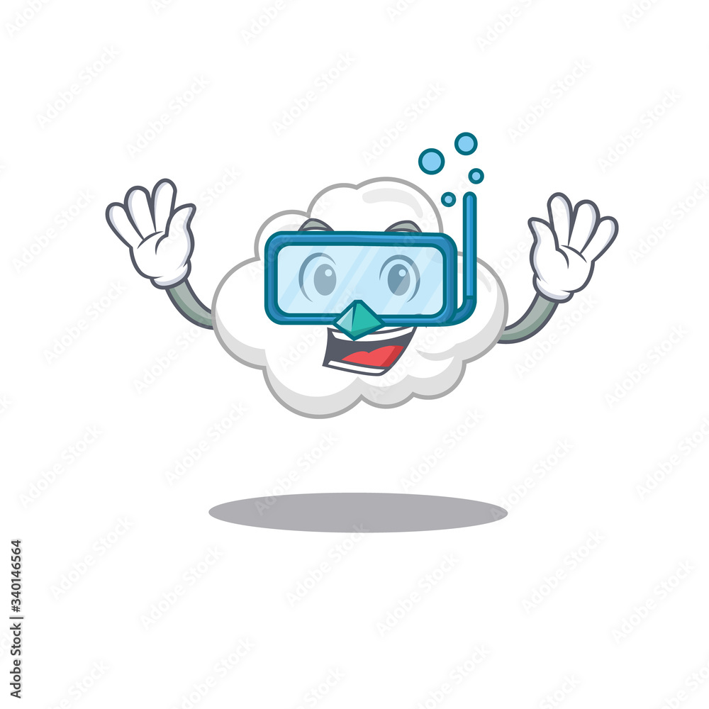 Wall mural white cloud mascot design concept wearing diving glasses