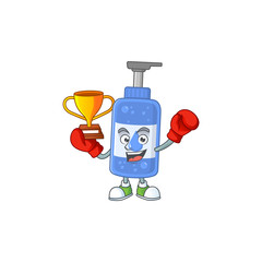 Proudly face of boxing winner handsanitizer presented in cartoon character design