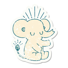 grunge sticker of tattoo style cute elephant