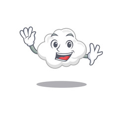 A charismatic white cloud mascot design style smiling and waving hand
