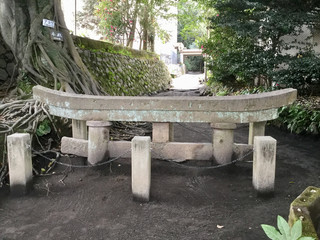 Torii gate buried in the volcanic ash of Sakurajima 
