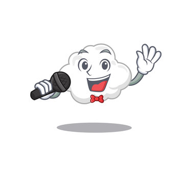 Talented singer of white cloud cartoon character holding a microphone