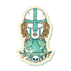 crying human fighter with natural one D20 roll grunge sticker