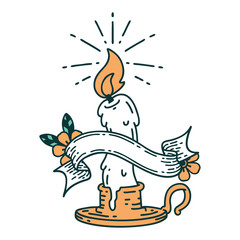 banner with tattoo style spooky melting candle