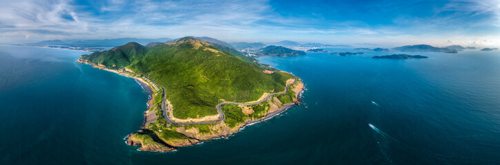 Aerial view of DT6571 road from Nha Trang city to Cam Ranh town, Khanh Hoa, Vietnam.