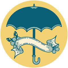 icon with banner of an umbrella