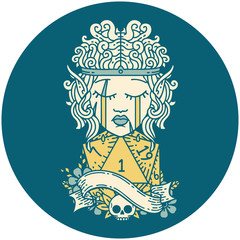 crying elf barbarian character face natural one d20 roll illustration