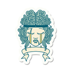 crying human barbarian with banner sticker