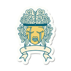 crying orc barbarian character face with banner sticker