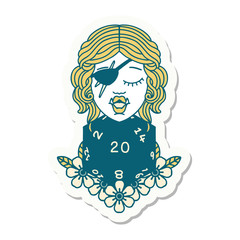 half orc rogue with natural twenty dice roll sticker