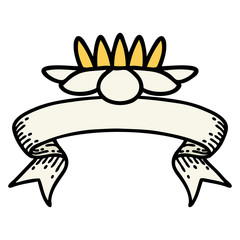 tattoo with banner of a lily pad flower