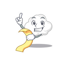White cloud mascot character design with a menu on his hand
