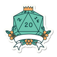 natural 20 critical hit D20 dice roll sticker
