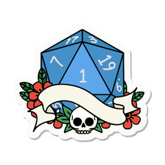 natural one d20 dice roll sticker