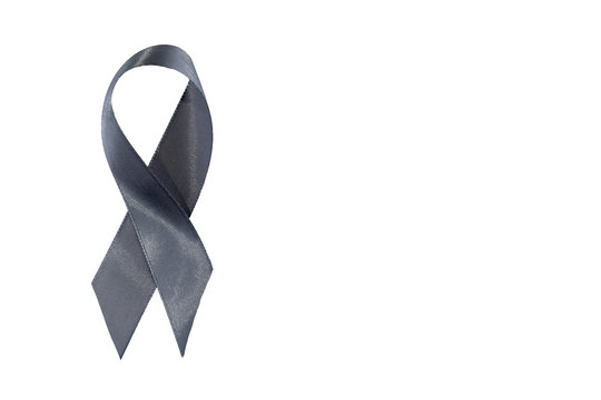 Grey ribbon on the white background. Brain cancer, diabetes, asthma concept