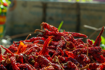 Dry Red Chilly. Curry, fiery,photograph ,red chilly.Dry Red Chillies at a market in india