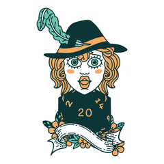 human bard with natural 20 dice roll illustration