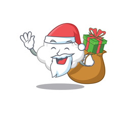 Cartoon design of white cloud Santa with Christmas gift