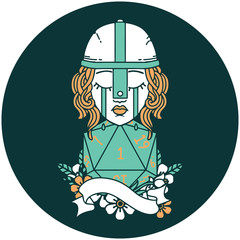 crying human fighter with natural one D20 roll icon