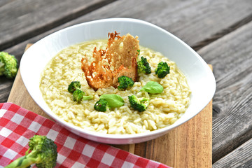 Broccoli Risotto topping with broccoli and rye bread grill.