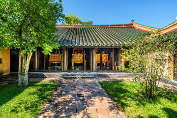 Aerial view of Vietnam ancient Tu Duc royal tomb and Gardens Of Tu Duc Emperor near Hue, Vietnam. A Unesco World Heritage Site