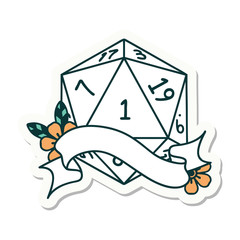 natural one d20 dice roll sticker