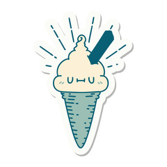 sticker of tattoo style ice cream character