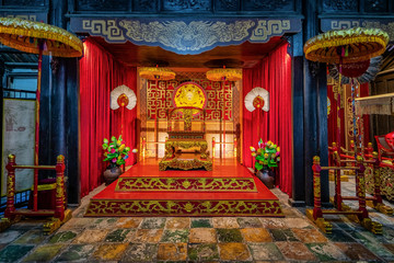Aerial and general view of Vietnam ancient Tu Duc royal tomb and Gardens Of Tu Duc Emperor near Hue, Vietnam. A Unesco World Heritage Site