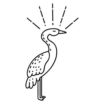 recommend clip art: traditional black line work tattoo style standing stork