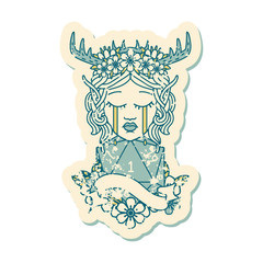 crying elf druid character face with natural one roll illustration