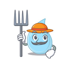 Fototapeta premium Cartoon character design of raindrop as a Farmer with hat and pitchfork
