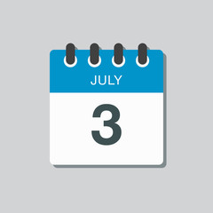 Icon calendar day 3 July, summer days of the year