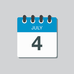 Icon calendar day 4 July, summer days of the year