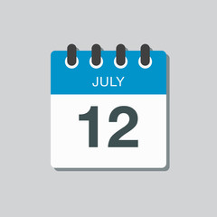 Icon calendar day 12 July, summer days of the year