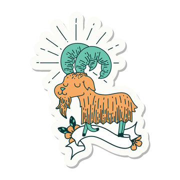 Sticker Of Tattoo Style Happy Goat