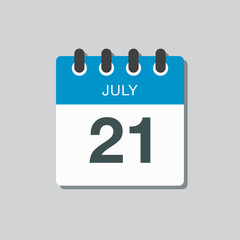Icon calendar day 21 July, summer days of the year