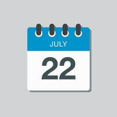 Icon calendar day 22 July, summer days of the year