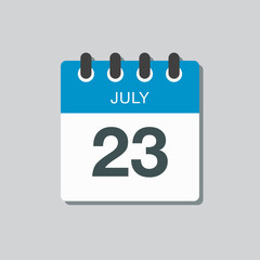 Icon calendar day 23 July, summer days of the year