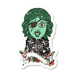 orc rogue character with natural twenty dice roll grunge sticker