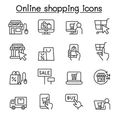 Shopping online icon set in thin line style