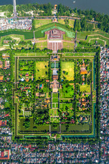 Aerial view of the Hue Citadel in Vietnam. Imperial Palace moat,Emperor palace complex, Hue Province, Vietnam